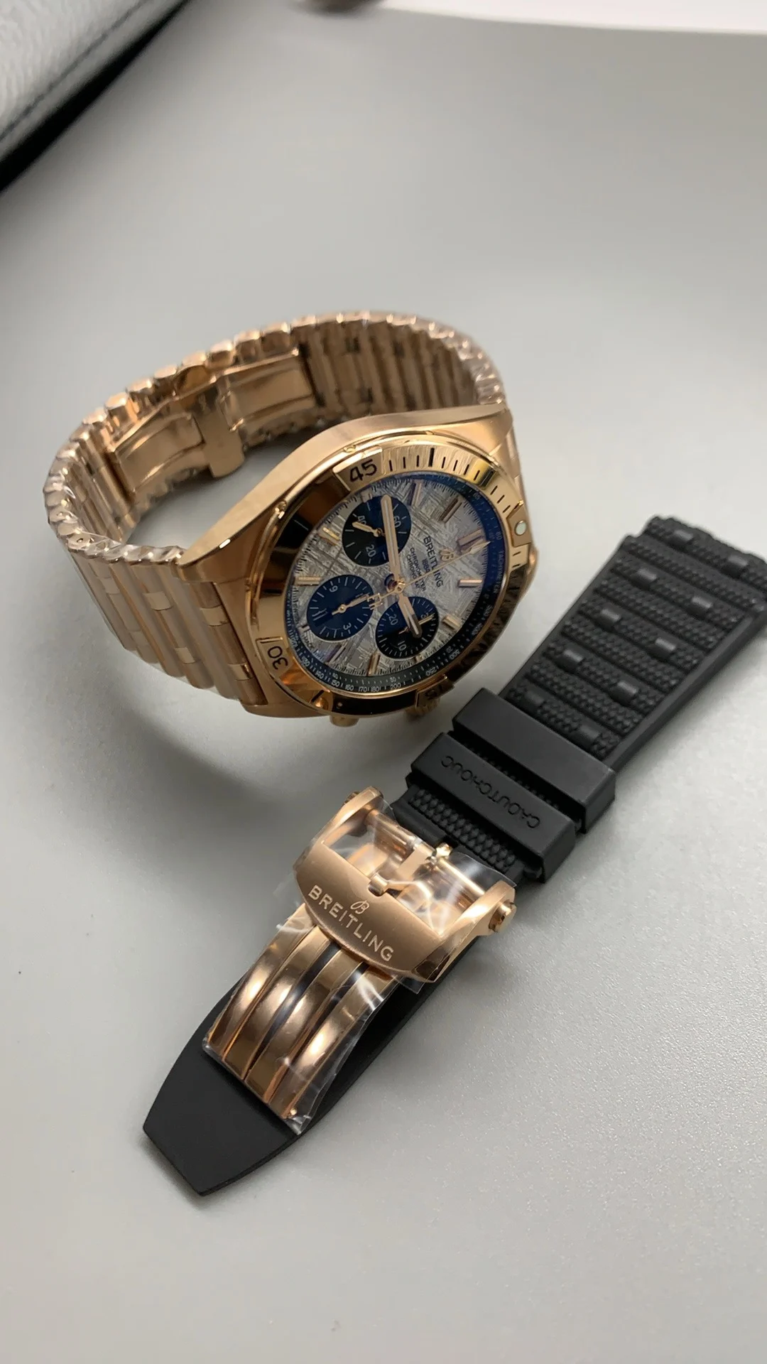 Bls, rose gold, bullet-link bracelet, meteorite dial