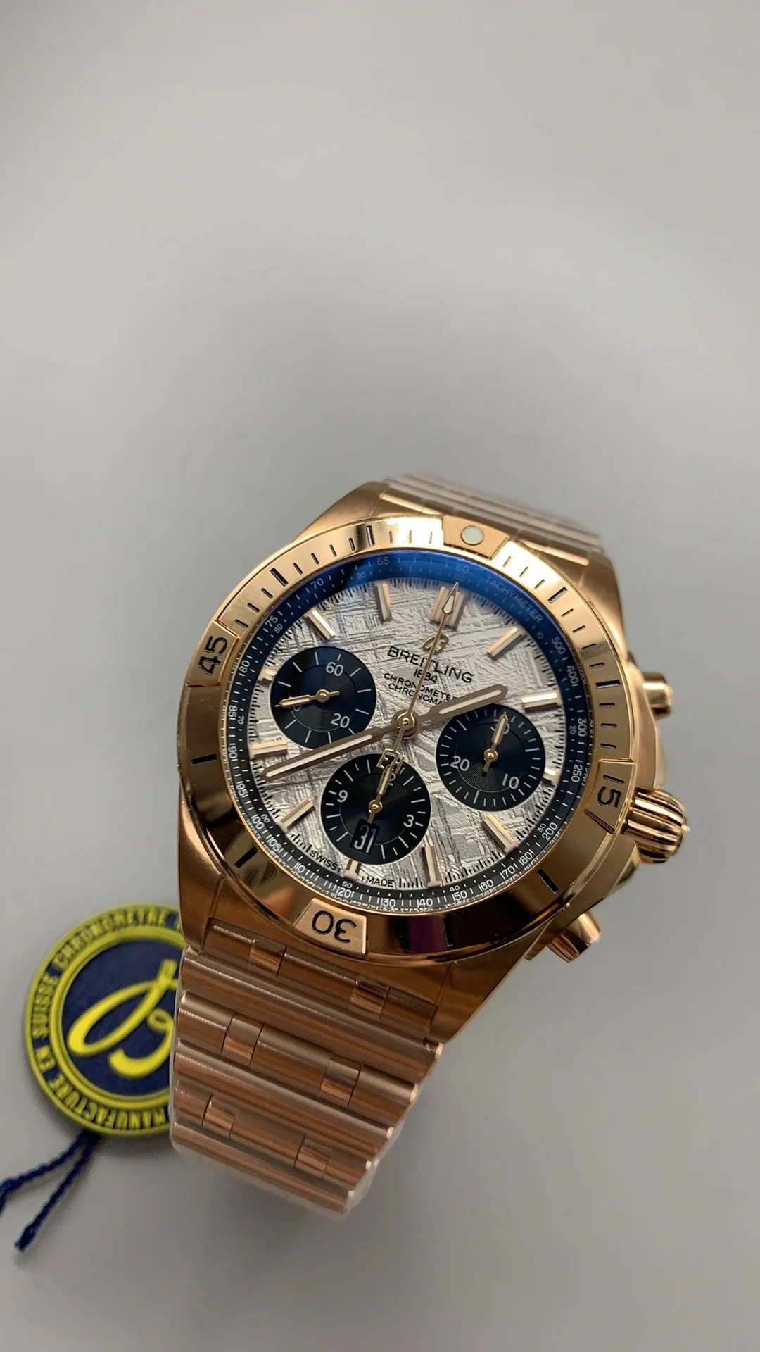 Bls, rose gold, bullet-link bracelet, meteorite dial — photographed off the sweep