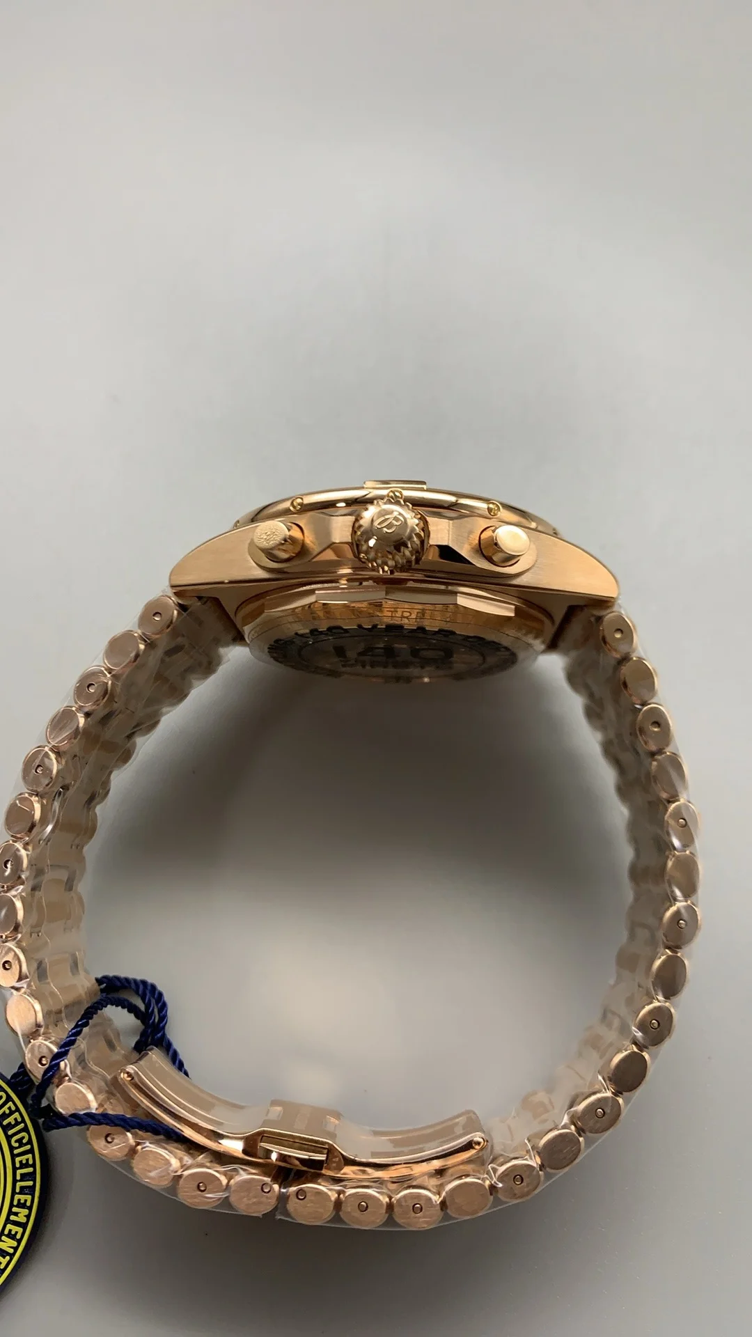 Bls, rose gold, bullet-link bracelet, meteorite dial — photographed off the sweep