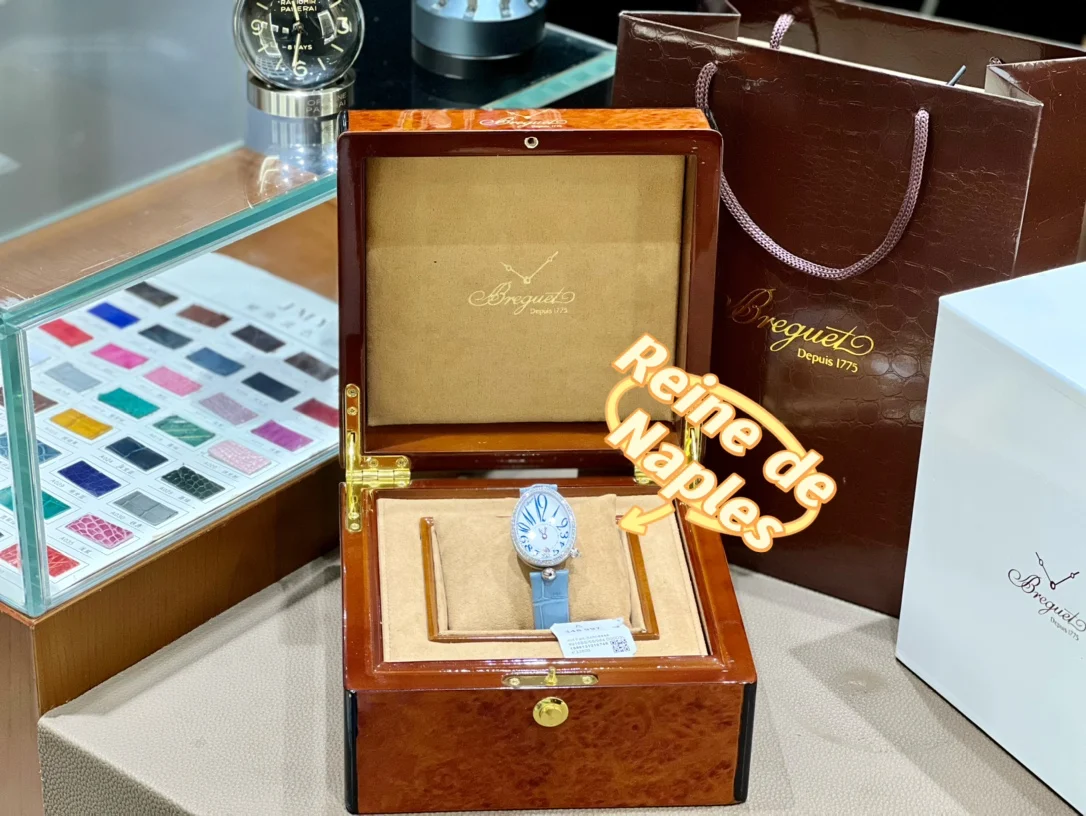 Breguet Reine de Naples Champagne Rose Gold Blue Dial 36.5 × 28.45mm