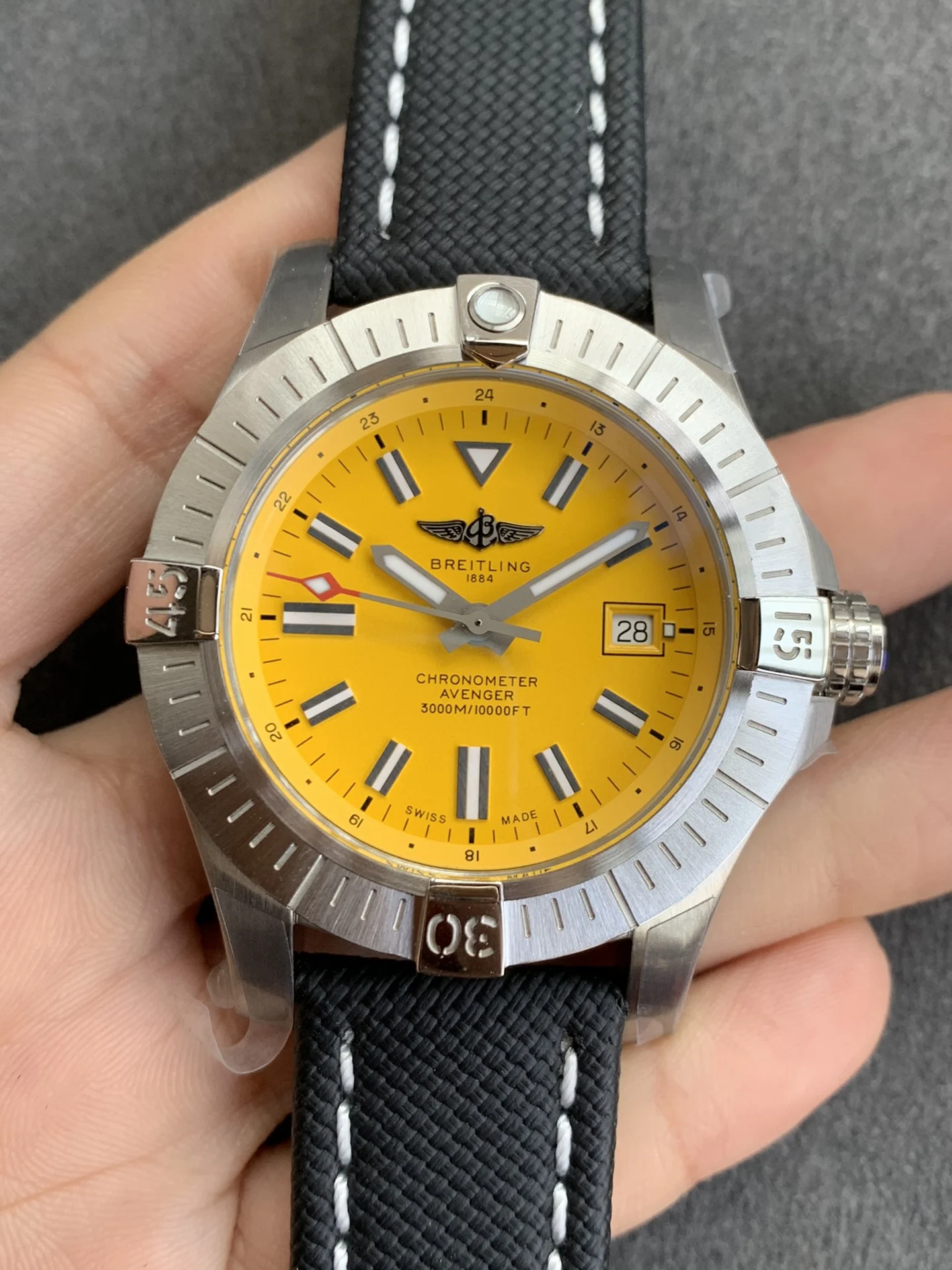 Breitling Avenger Steel Black Dial — photographed off the sweep