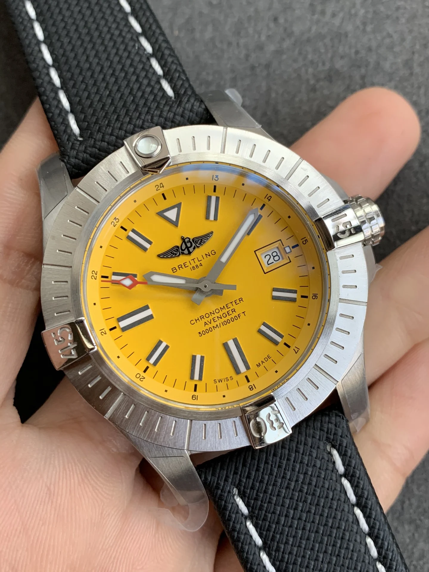Breitling Avenger Steel Black Dial — photographed off the sweep