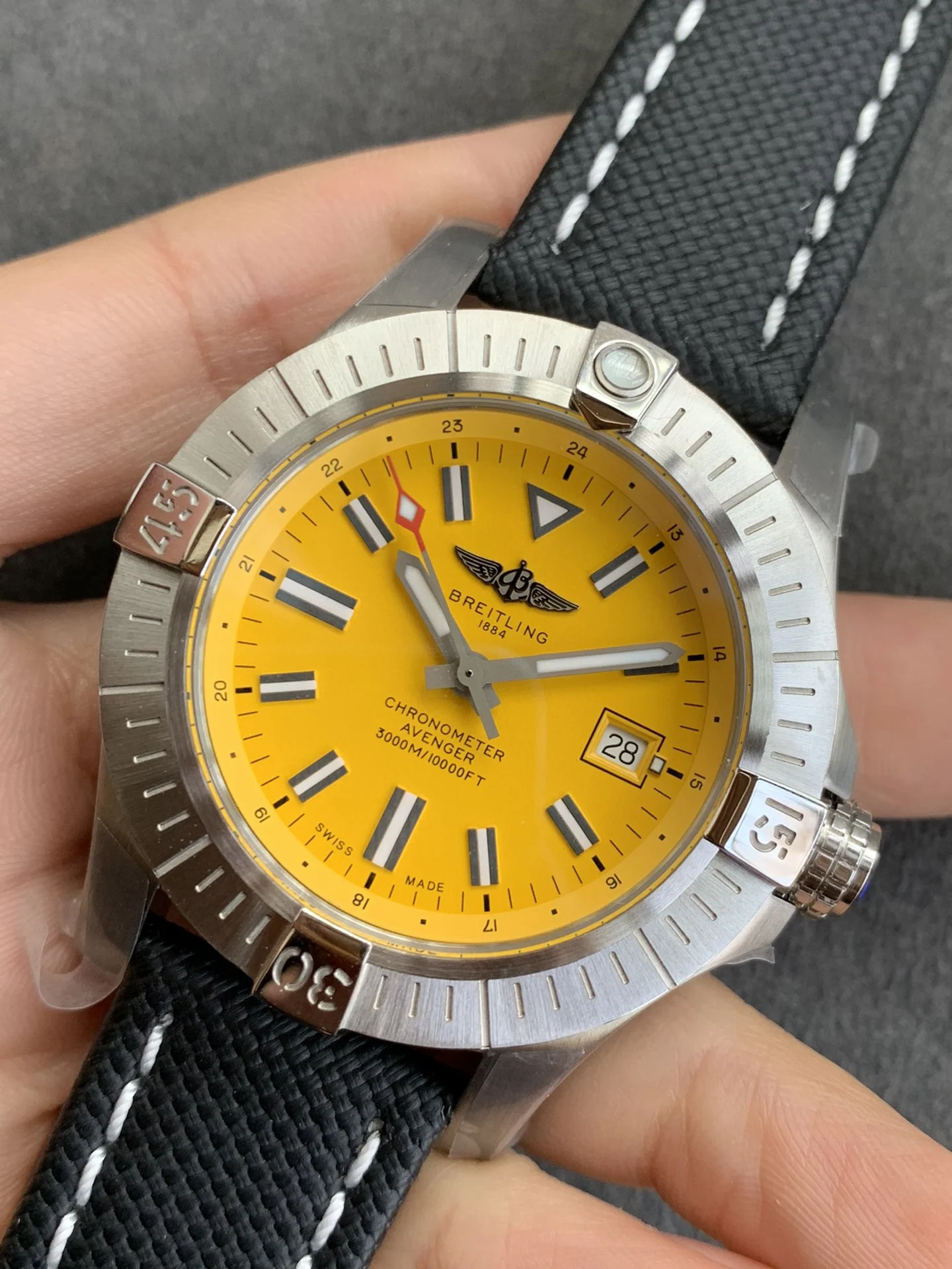 Breitling Avenger Steel Black Dial — photographed off the sweep