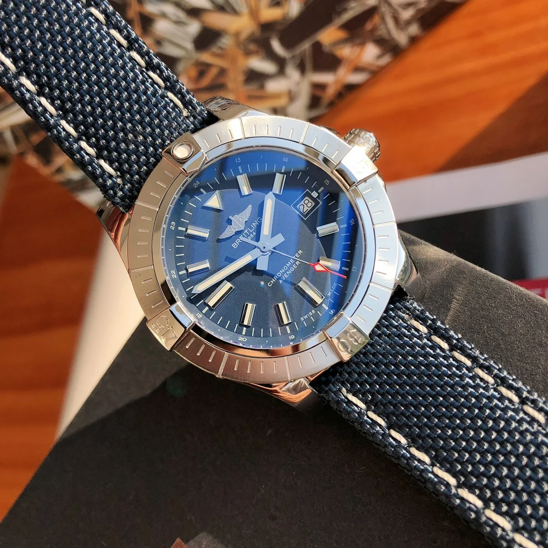 Breitling Avenger Steel Blue Dial 43mm — photographed off the sweep