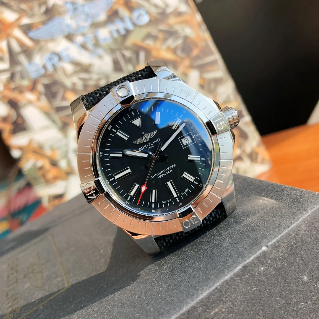 Breitling Avenger Steel Blue Dial 43mm — photographed off the sweep