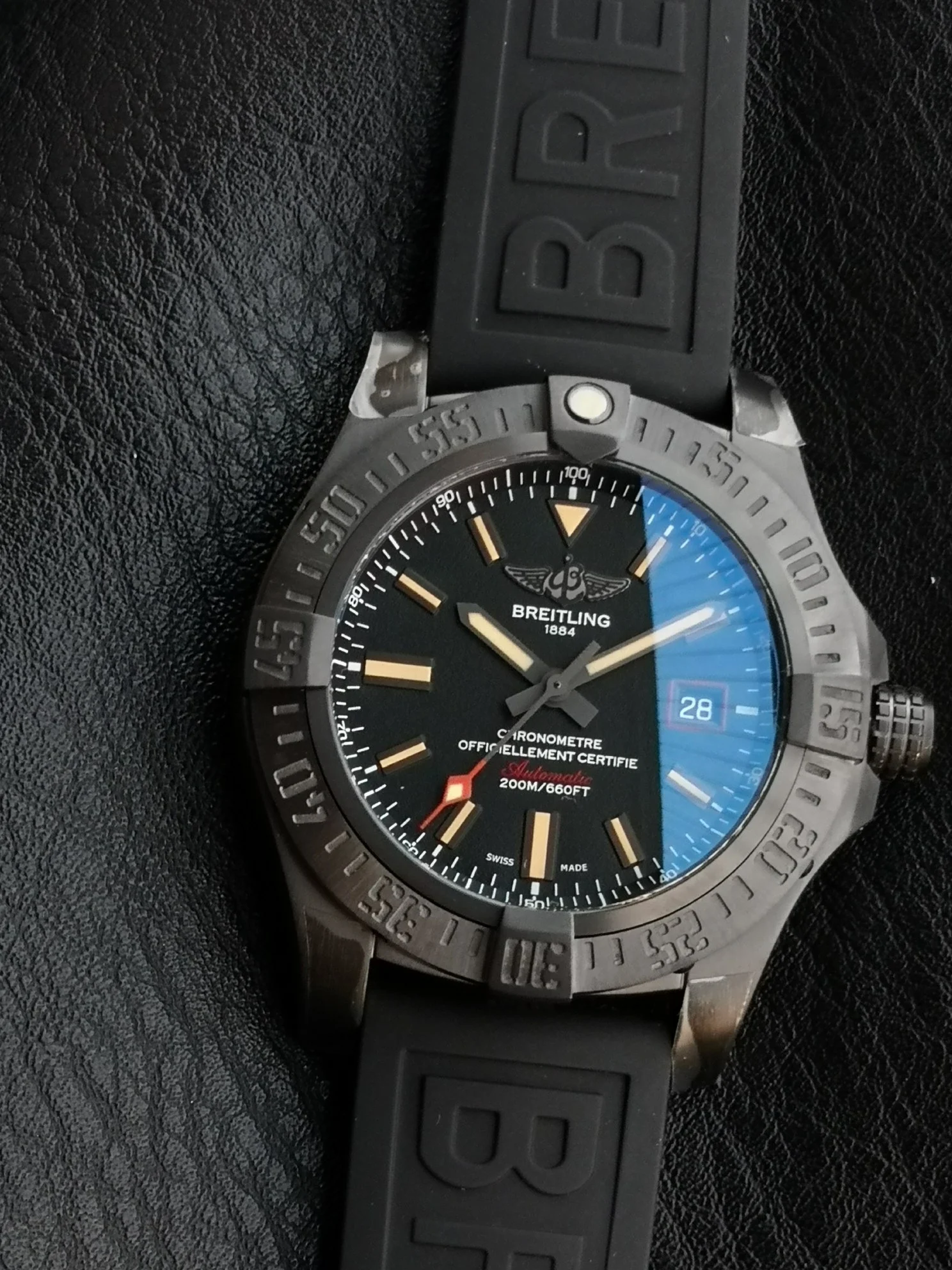 Breitling Avenger Titanium Black Dial — photographed off the sweep