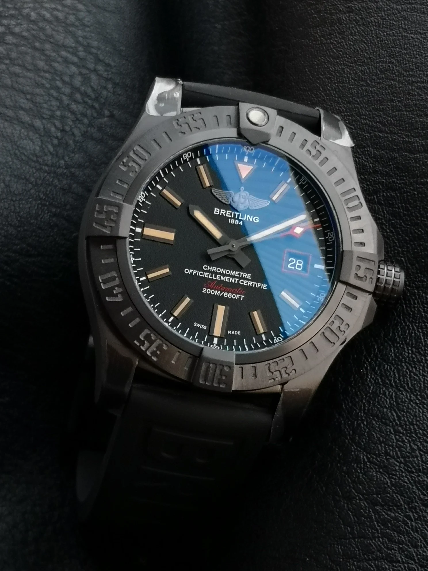 Breitling Avenger Titanium Black Dial — photographed off the sweep