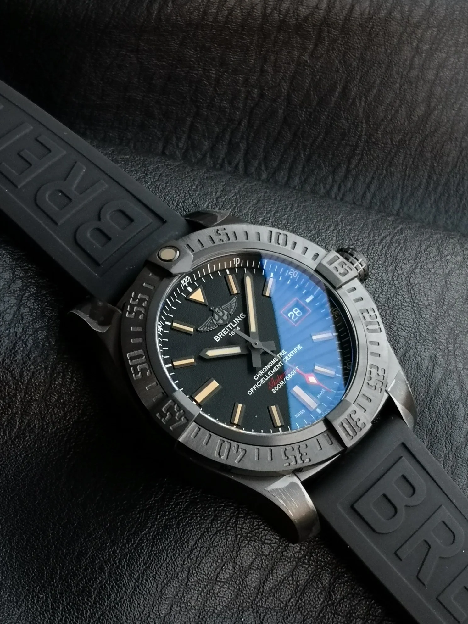 Breitling Avenger Titanium Black Dial — photographed off the sweep