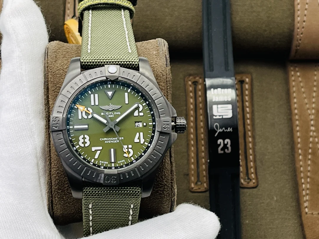 Breitling Avenger Titanium Green Dial — photographed off the sweep