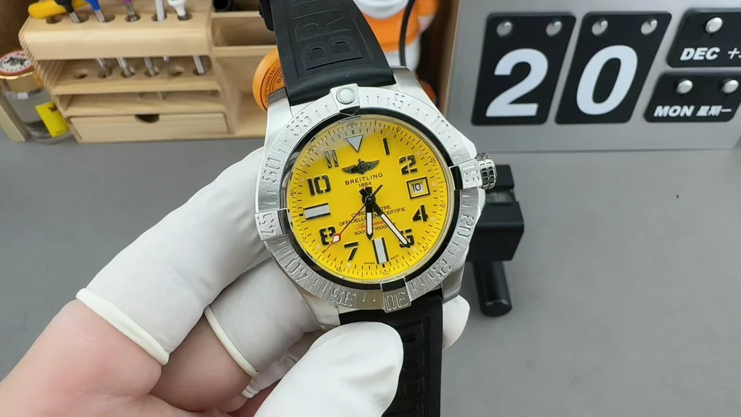 Breitling Avenger Yellow Dial — photographed off the sweep