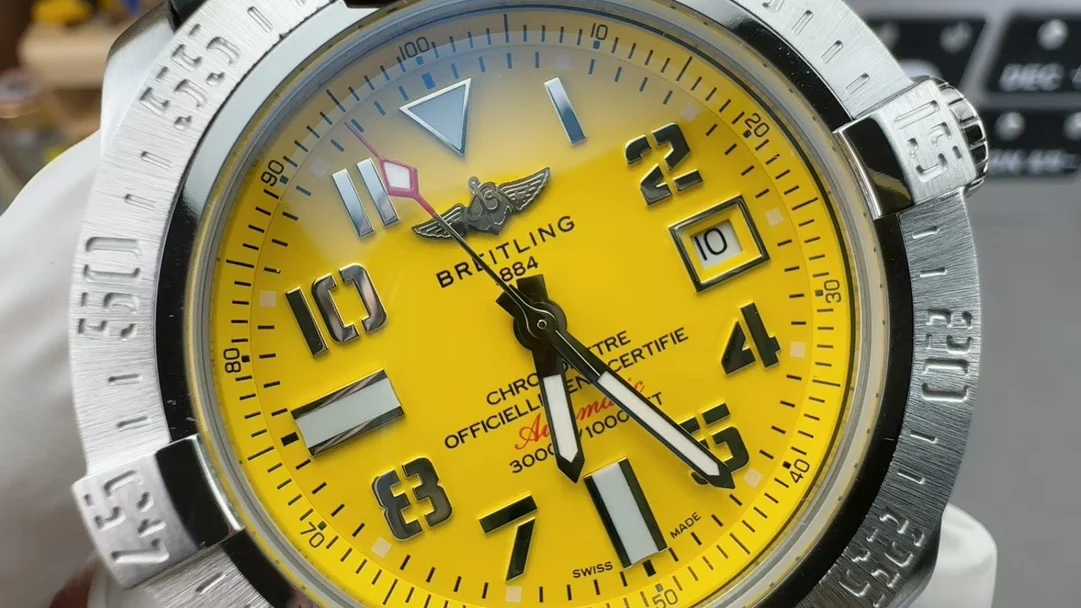 Breitling Avenger Yellow Dial — photographed off the sweep