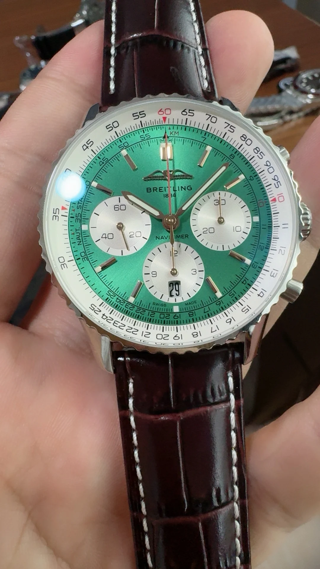 Breitling Green Dial — photographed off the sweep
