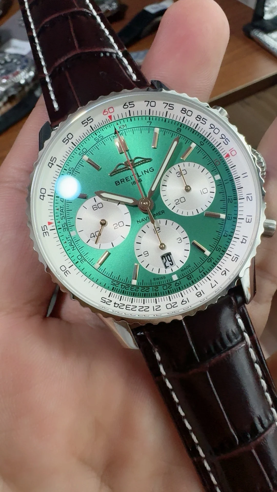Breitling Green Dial — photographed off the sweep