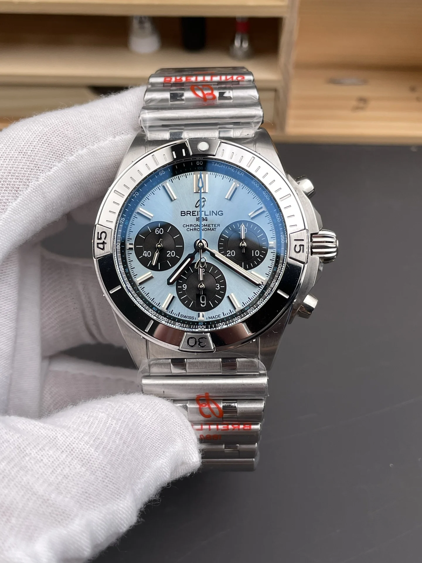 Breitling Ice Blue Blue Dial 42mm — photographed off the sweep