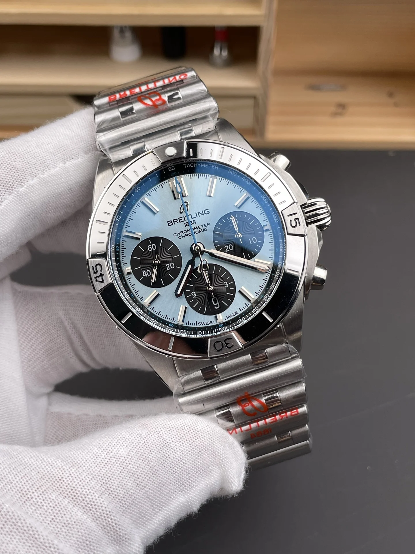 Breitling Ice Blue Blue Dial 42mm — photographed off the sweep