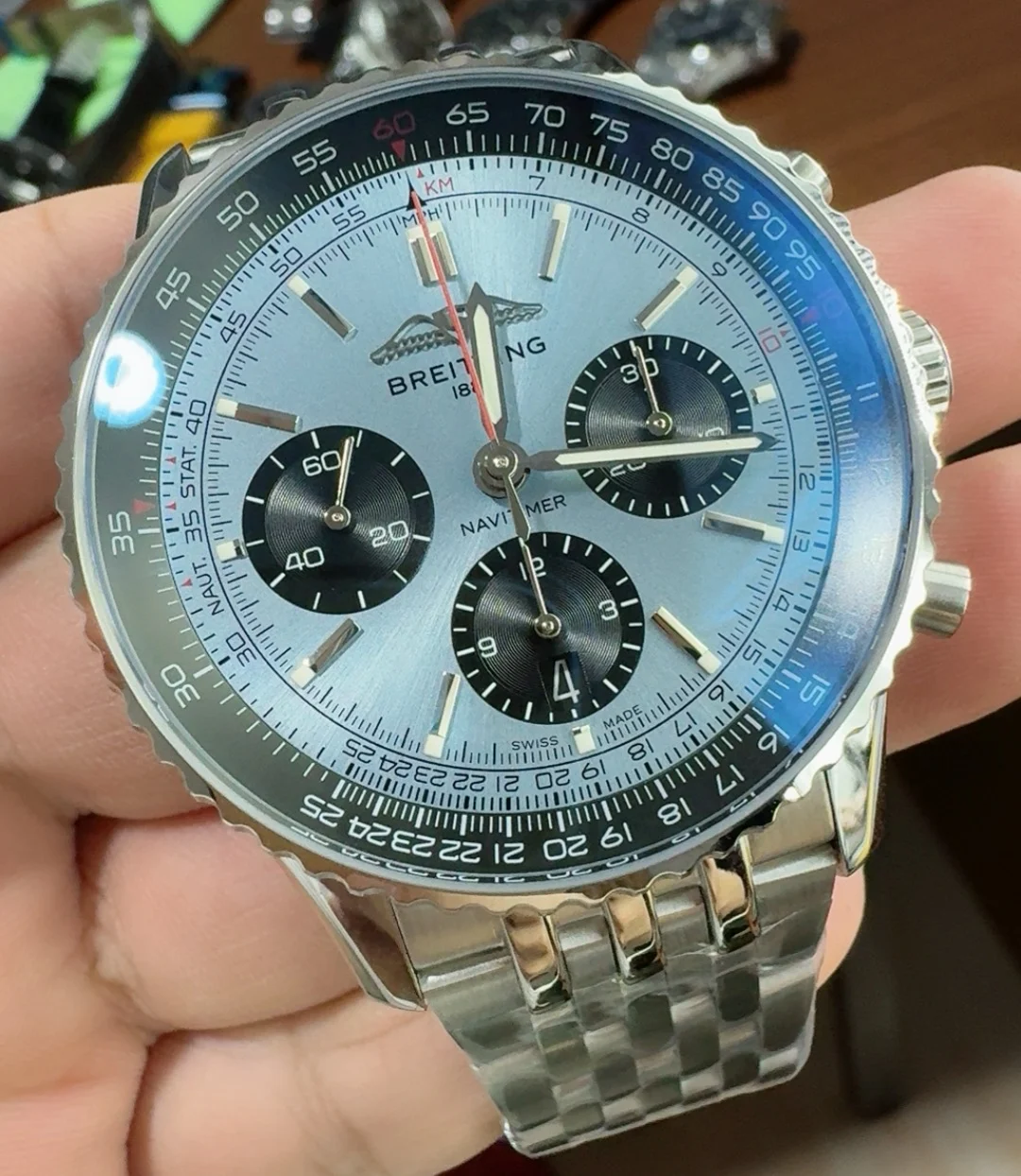 Breitling Ice Blue Blue Dial β photographed off the sweep