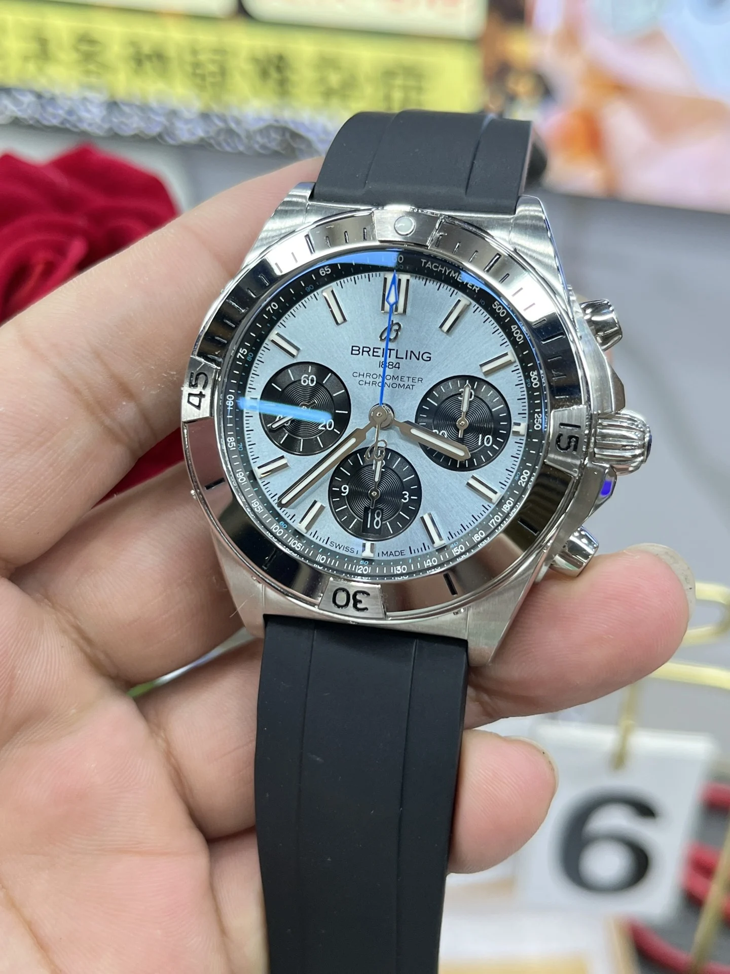Breitling mechanical chronograph /B01 automatic winding — photographed off the sweep