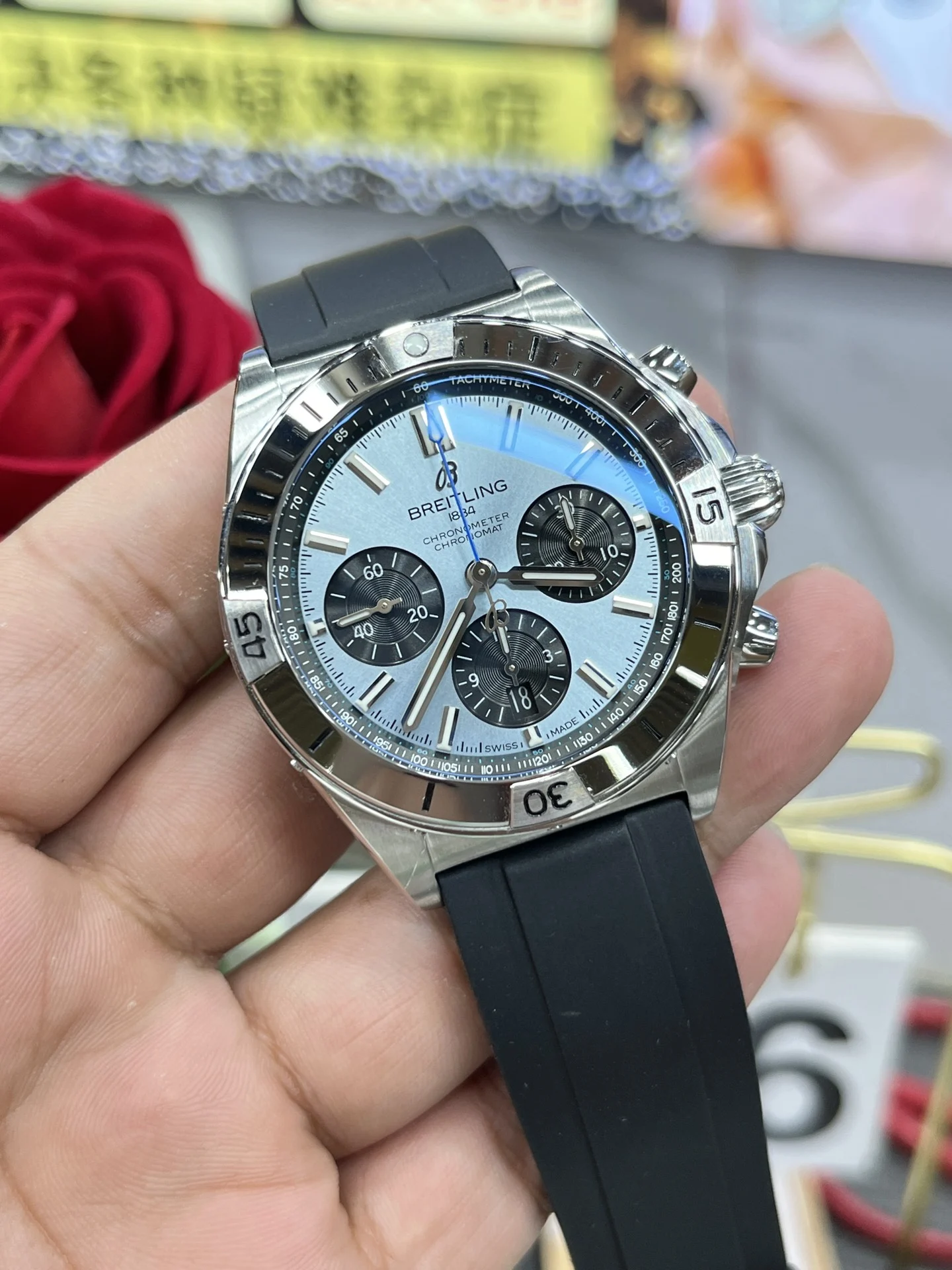 Breitling mechanical chronograph /B01 automatic winding — photographed off the sweep