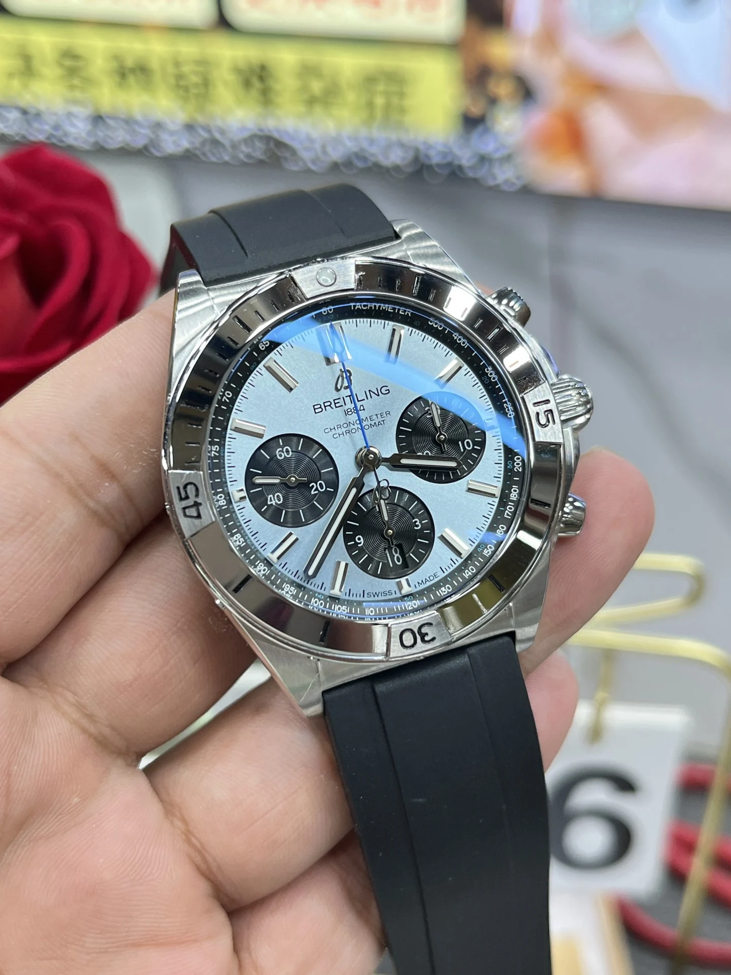 Breitling mechanical chronograph /B01 automatic winding — photographed off the sweep