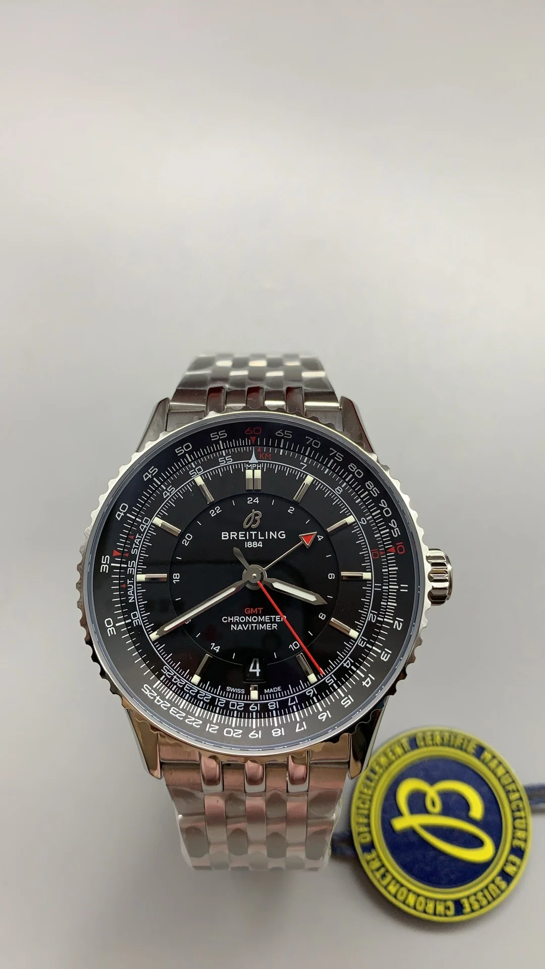 Breitling Navitimer Black Dial — photographed off the sweep