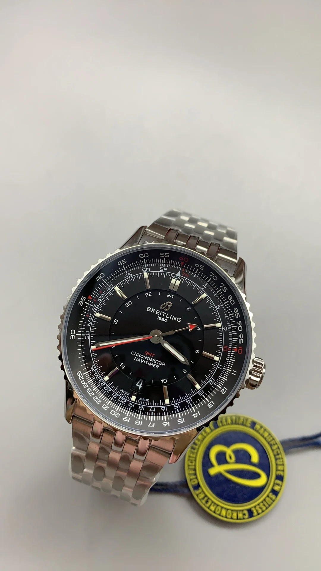 Breitling Navitimer Black Dial — photographed off the sweep