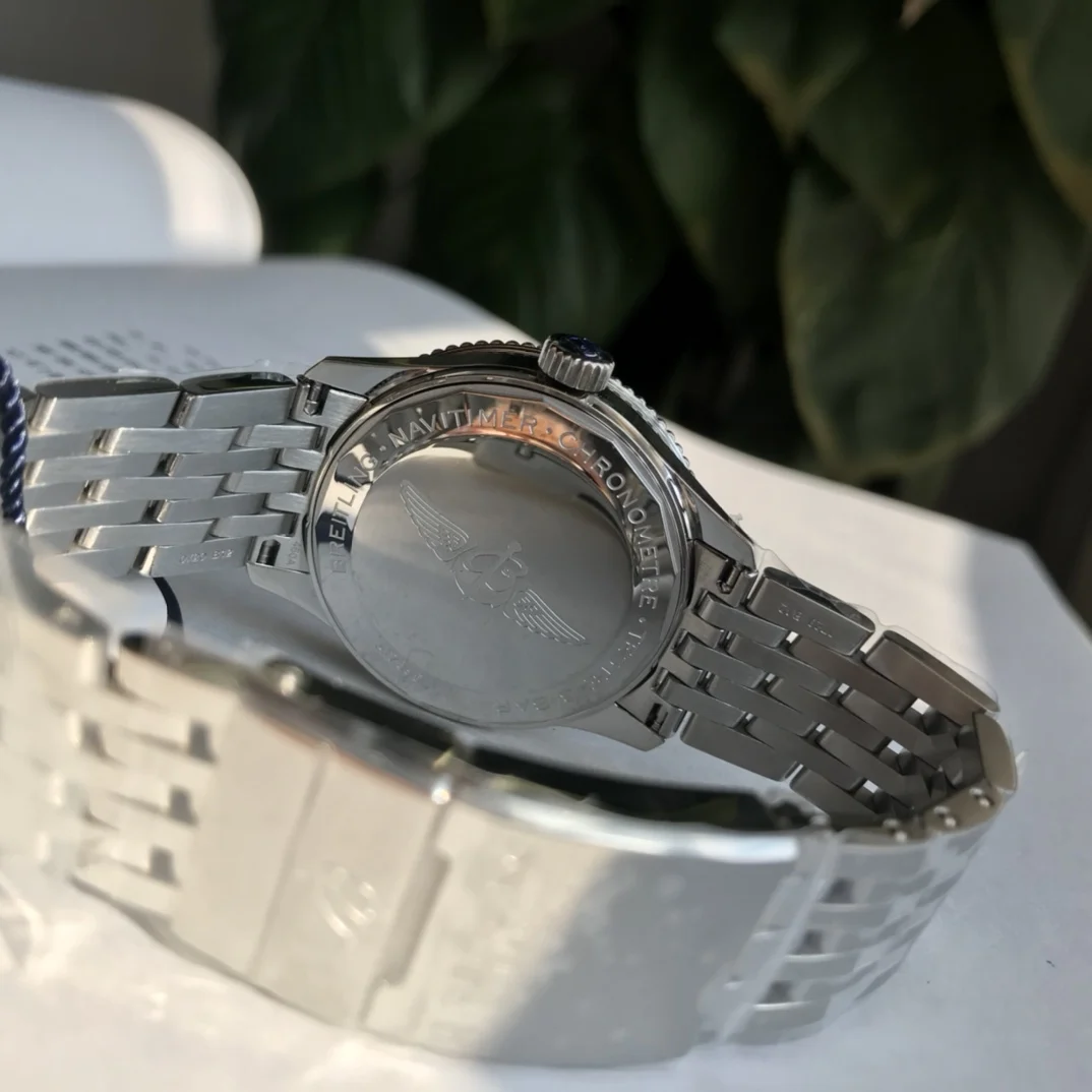 Breitling Navitimer Blue Dial Diamond-Set 35mm — photographed off the sweep