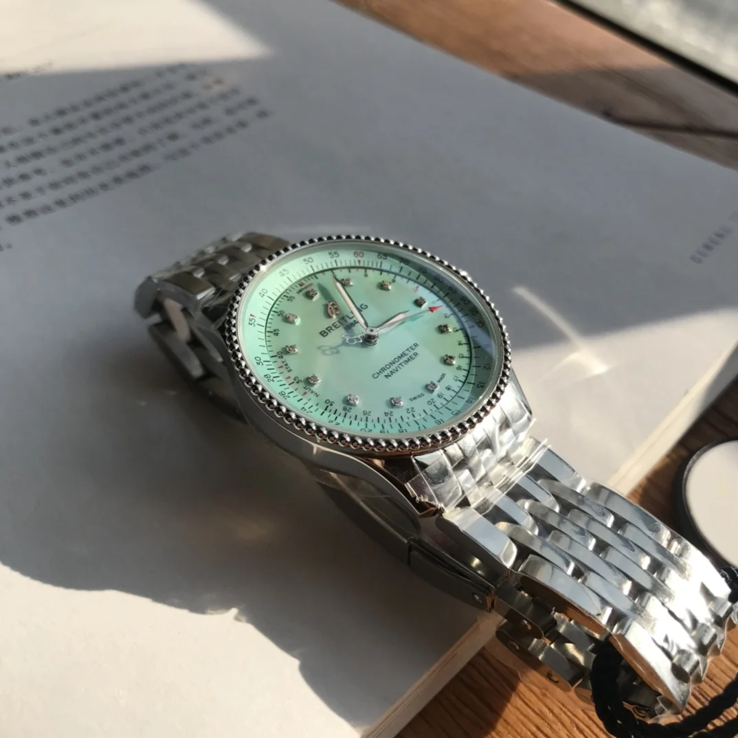 Breitling Navitimer Blue Dial Diamond-Set 35mm — photographed off the sweep