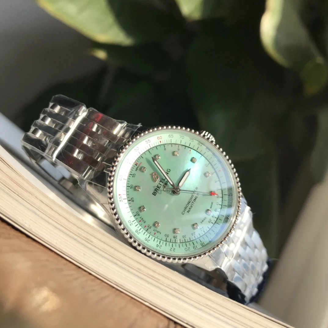Breitling Navitimer Blue Dial Diamond-Set 35mm — photographed off the sweep