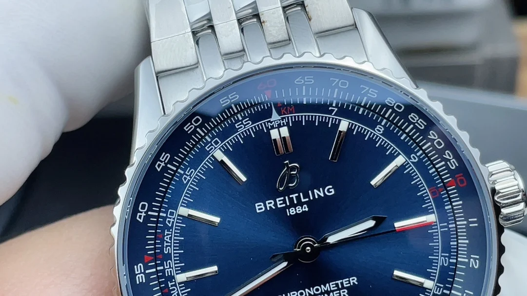 Breitling Navitimer Blue Dial — photographed off the sweep