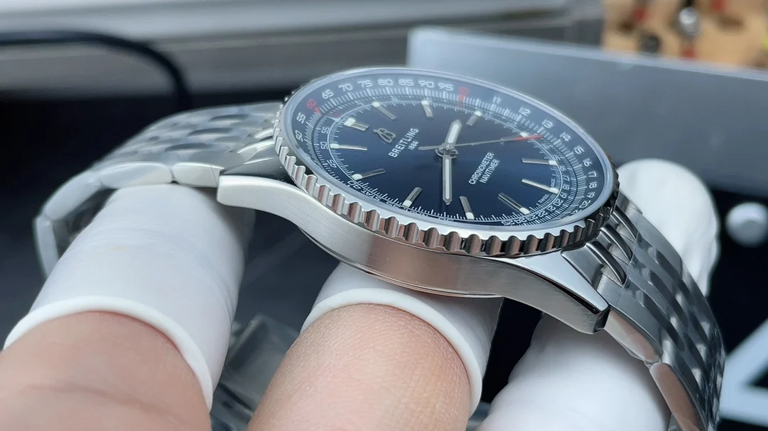 Breitling Navitimer Blue Dial — photographed off the sweep