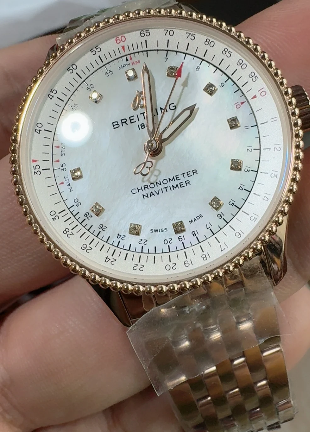Breitling Navitimer Mother of Pearl β photographed off the sweep