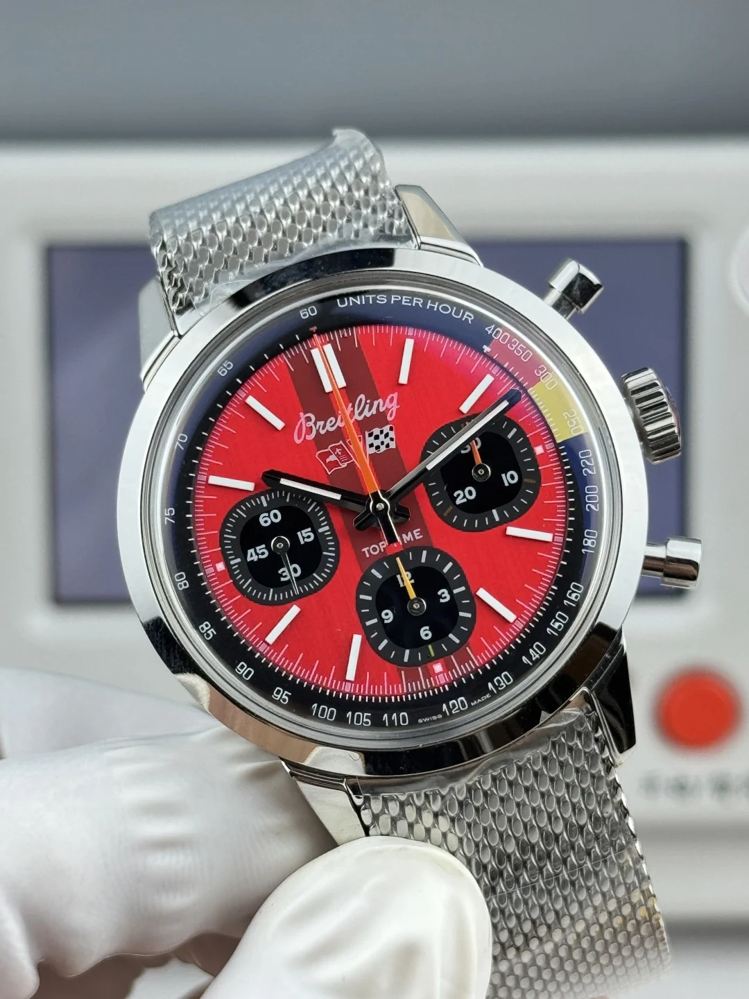 Breitling Navitimer Steel Blue Dial 41mm — photographed off the sweep