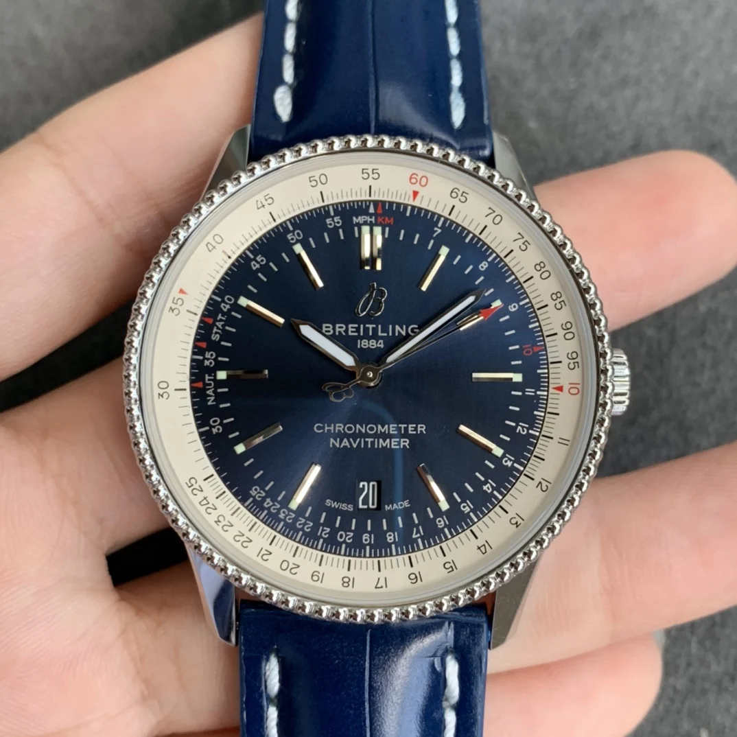 Breitling Navitimer Steel White Dial — photographed off the sweep