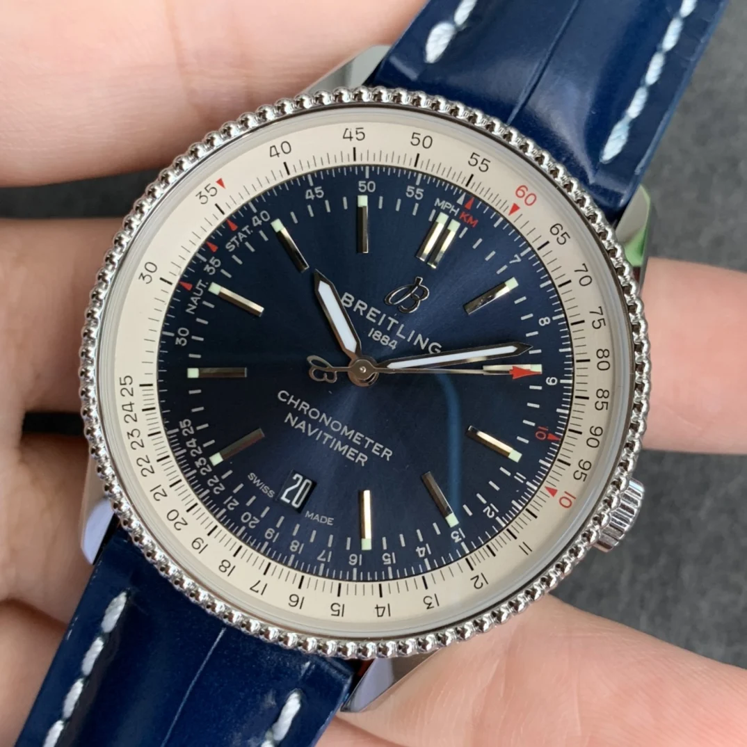 Breitling Navitimer Steel White Dial — photographed off the sweep