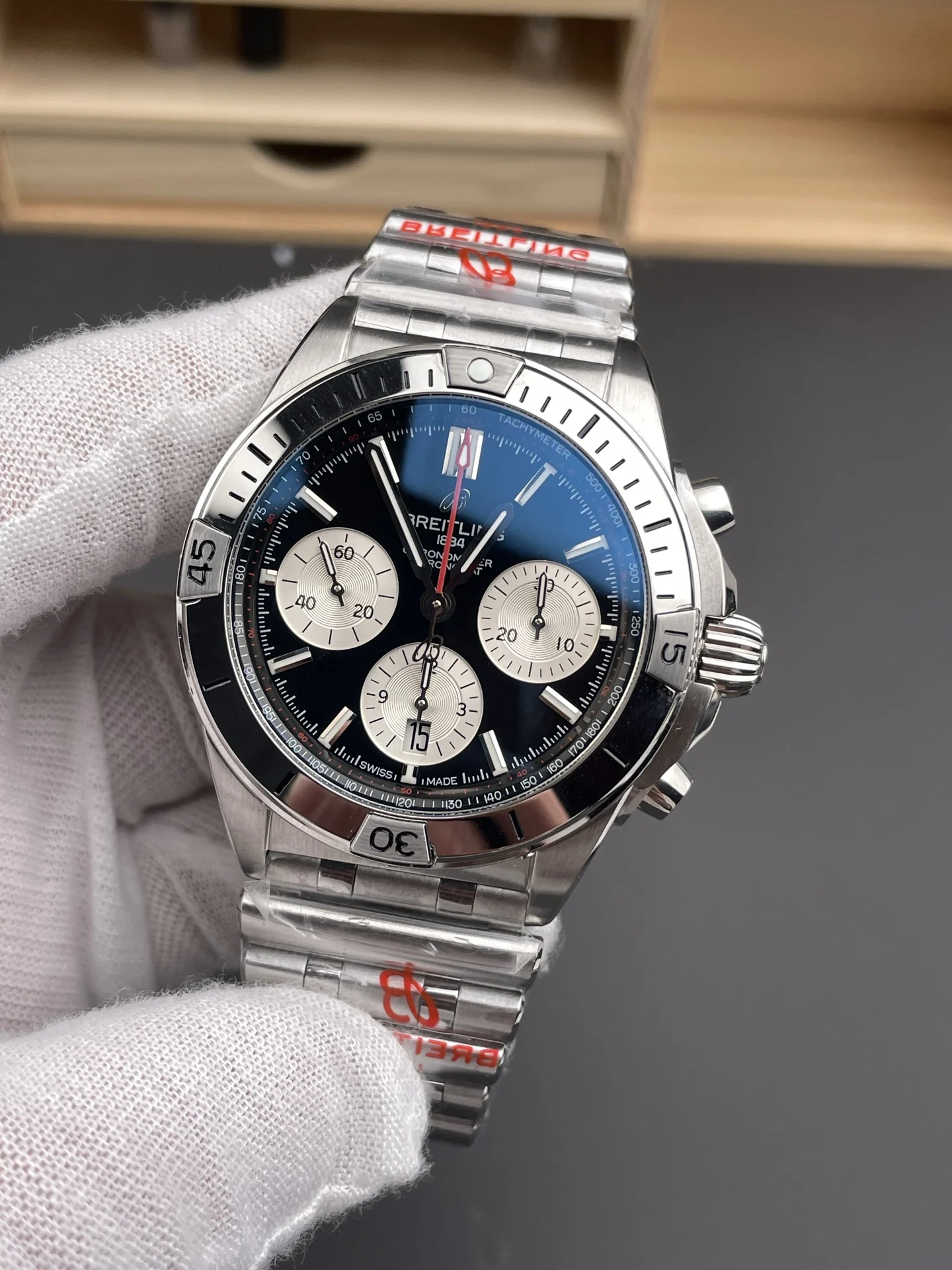 Breitling Panda Black Dial 42mm — photographed off the sweep