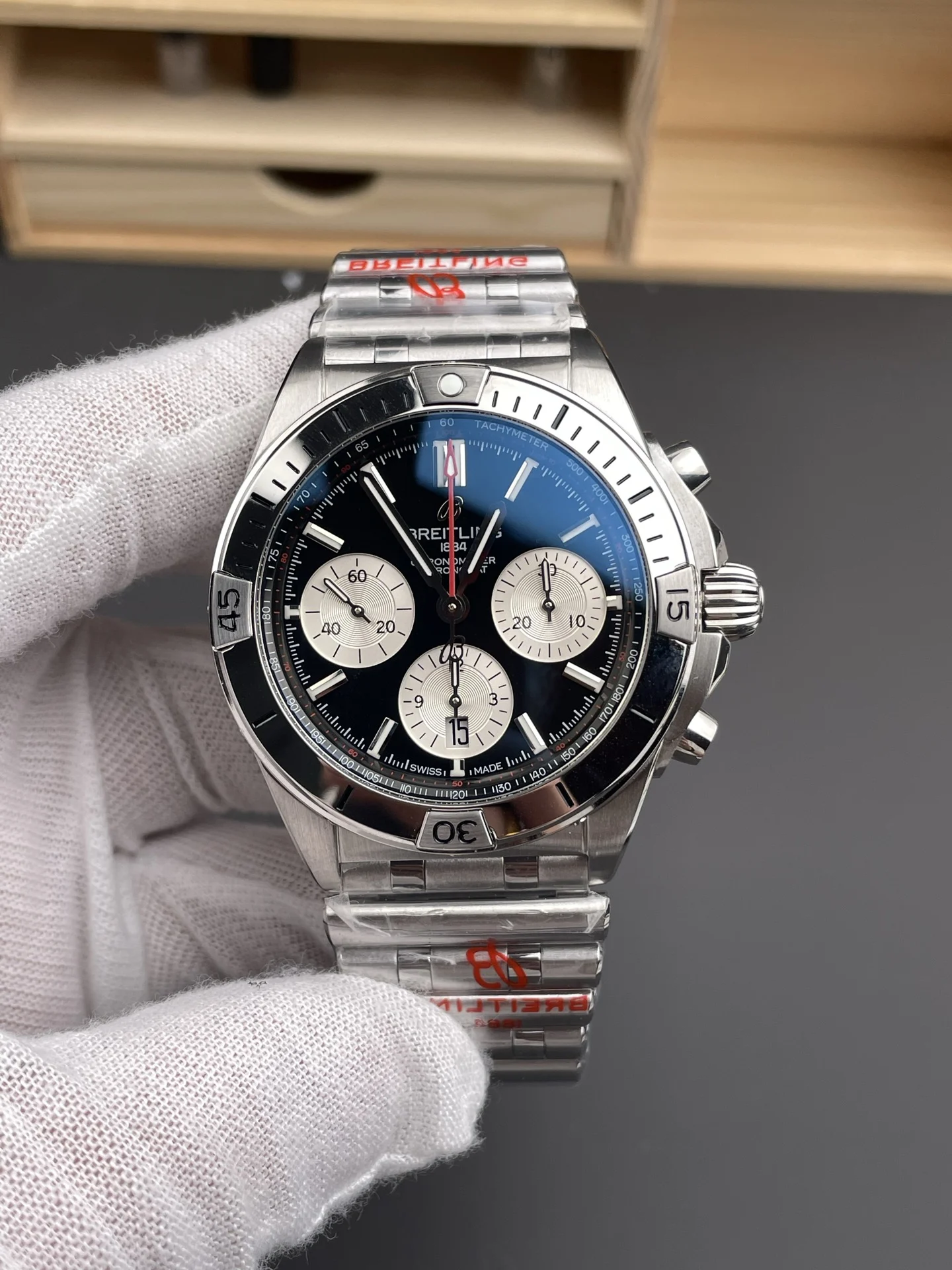 Breitling Panda Black Dial 42mm — photographed off the sweep