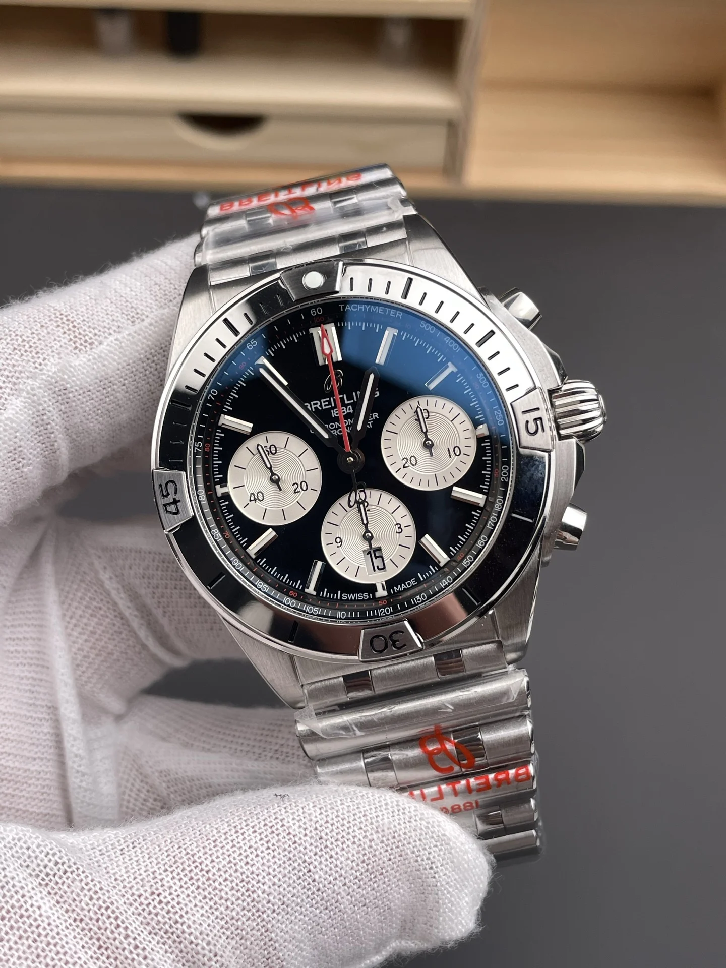 Breitling Panda Black Dial 42mm — photographed off the sweep