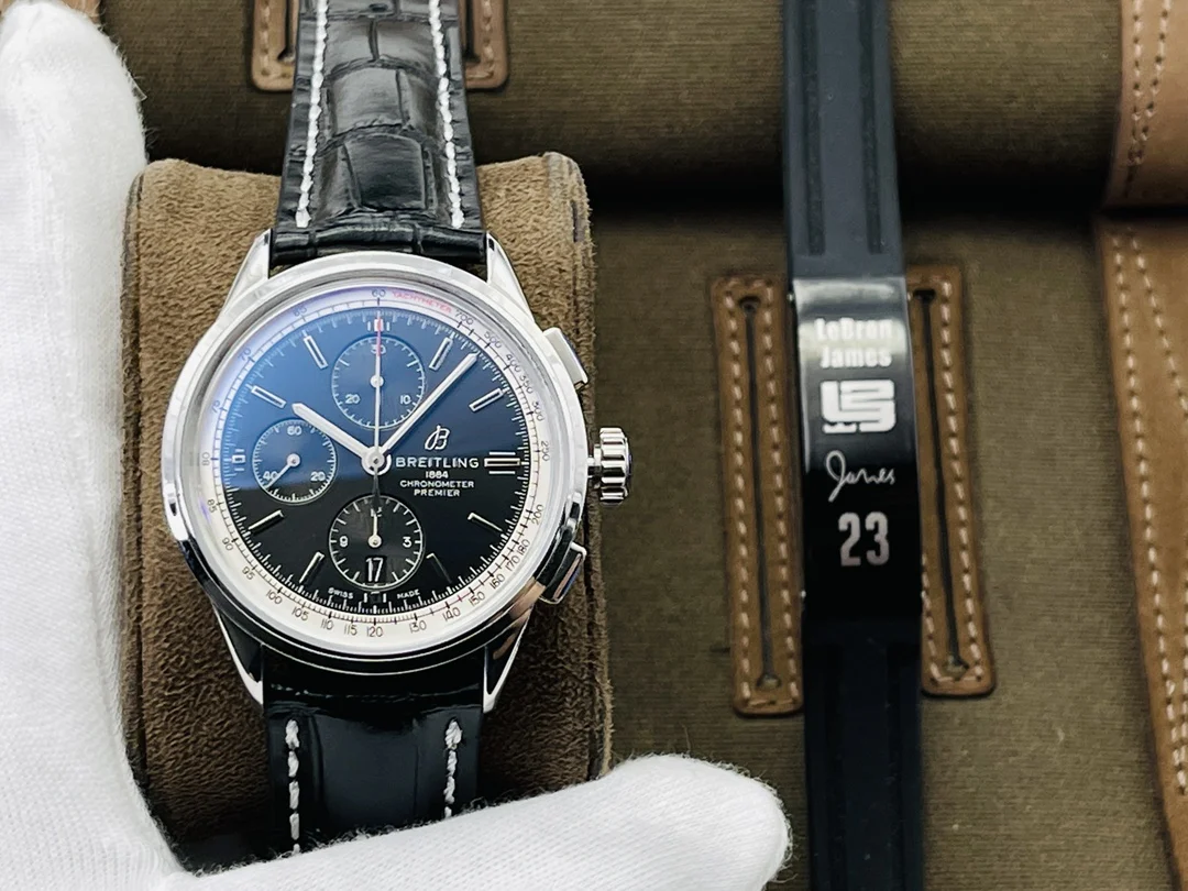 Breitling Premier Steel Blue Dial — photographed off the sweep