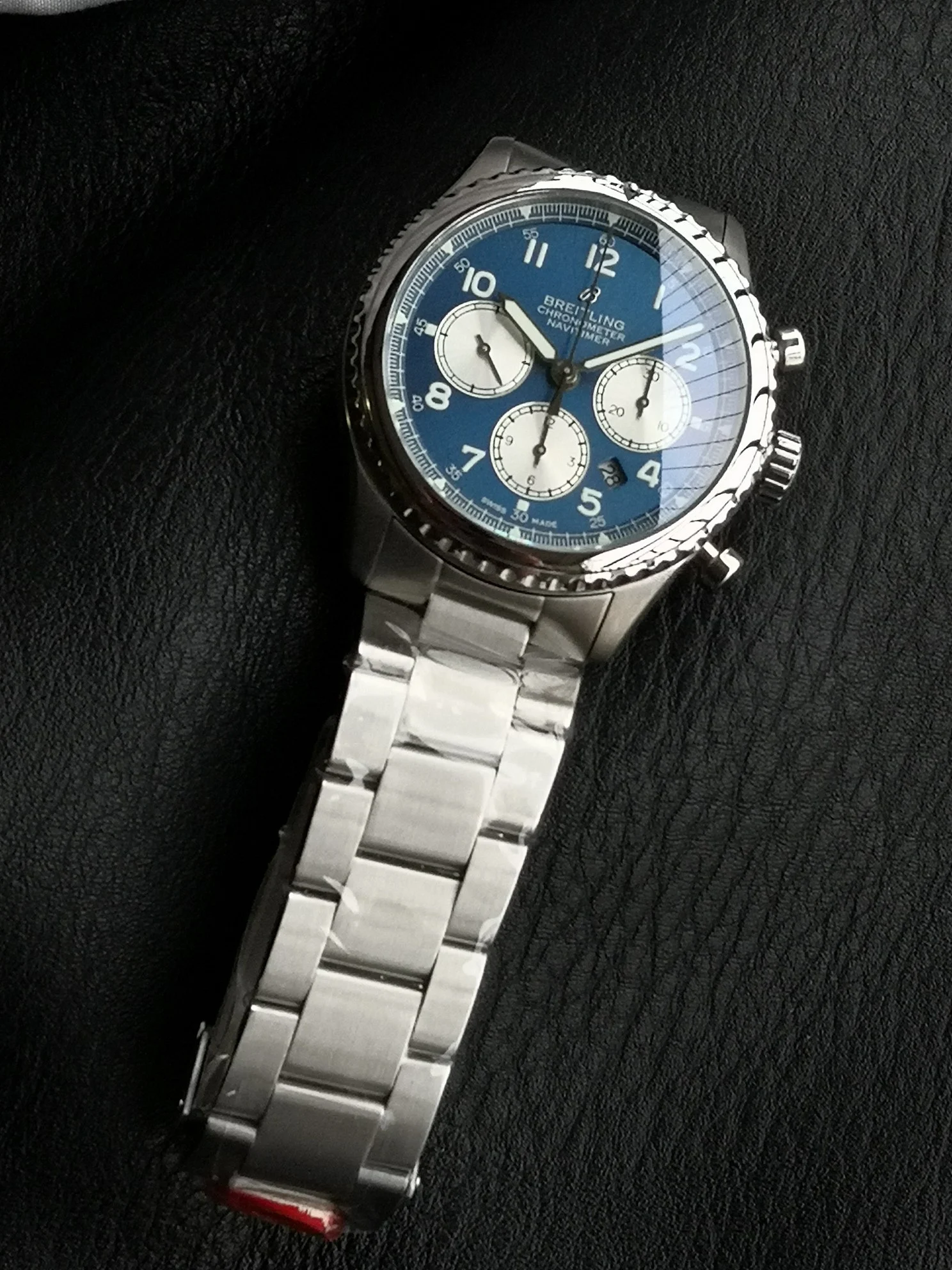 Breitling Steel Blue Dial — photographed off the sweep