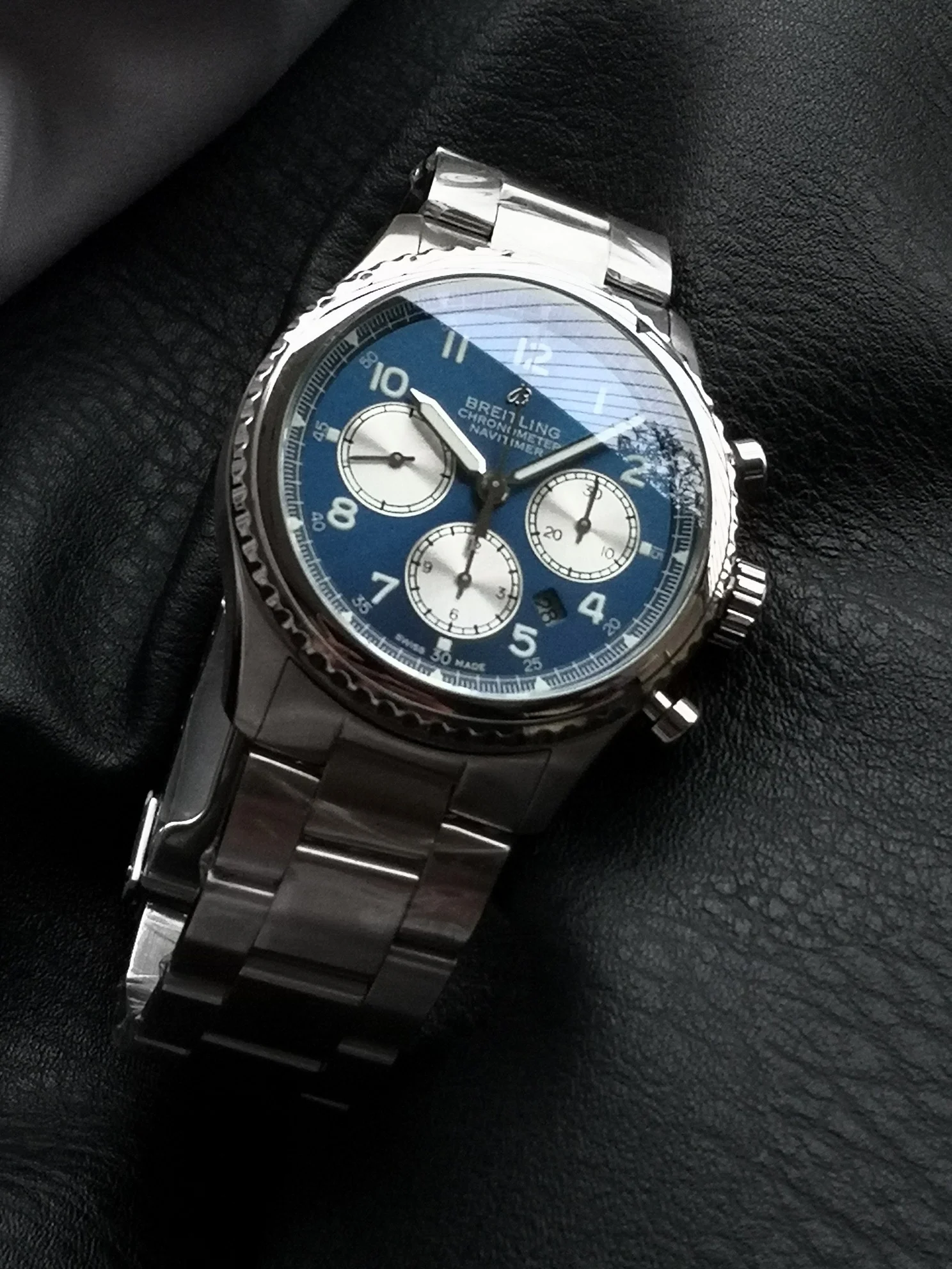Breitling Steel Blue Dial — photographed off the sweep