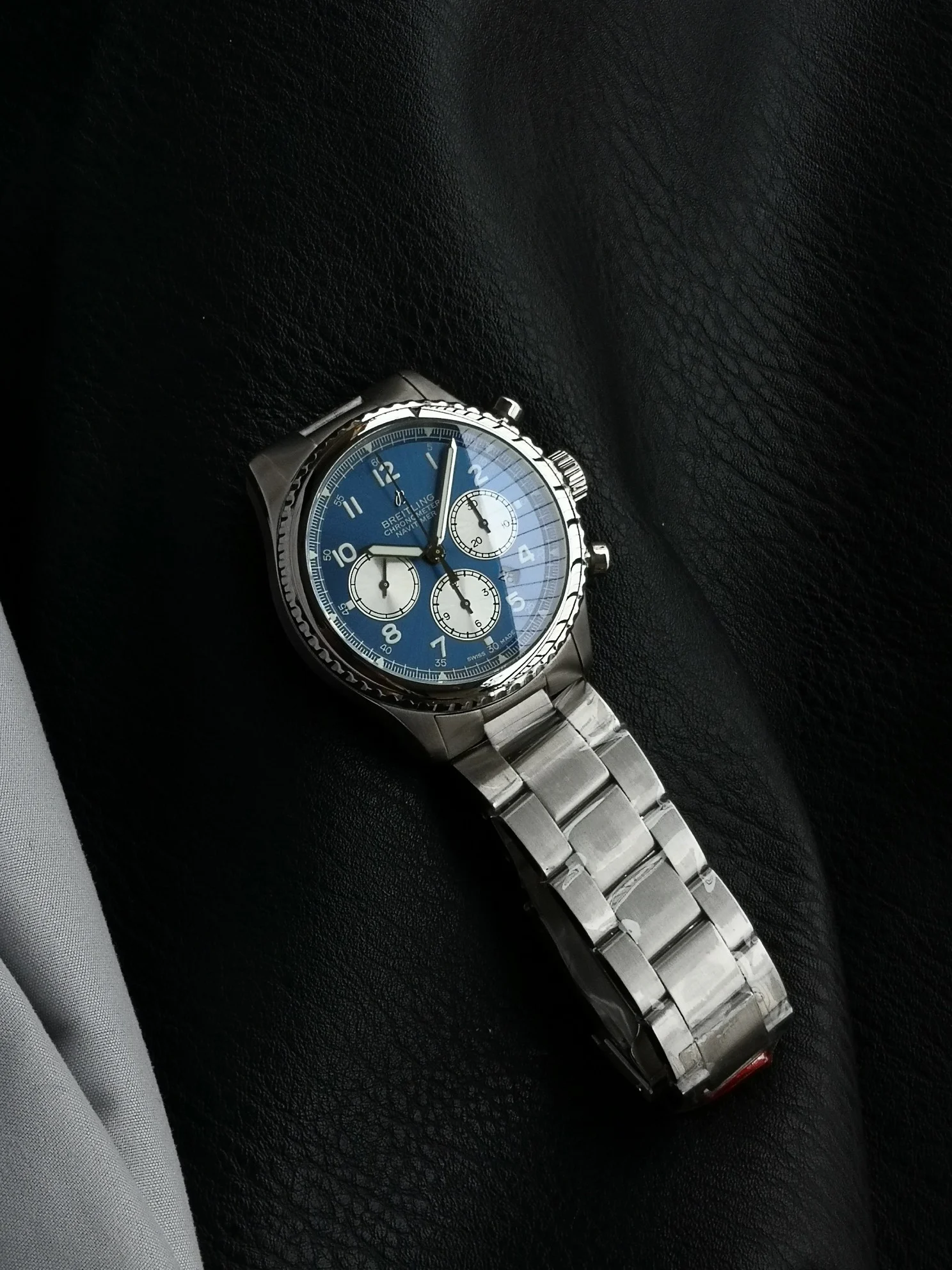 Breitling Steel Blue Dial — photographed off the sweep