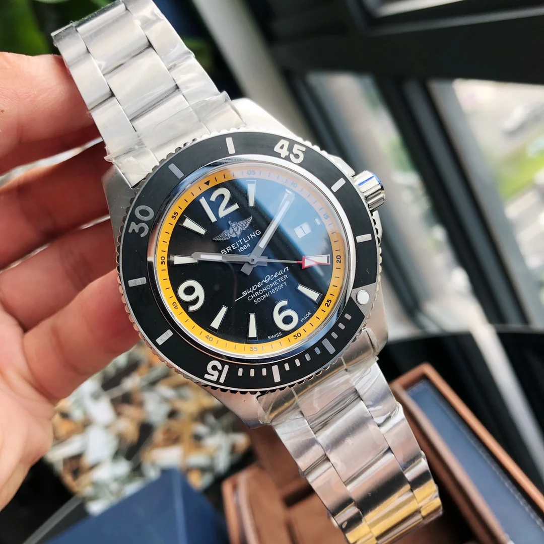 Breitling Superocean Black Dial 44mm — photographed off the sweep