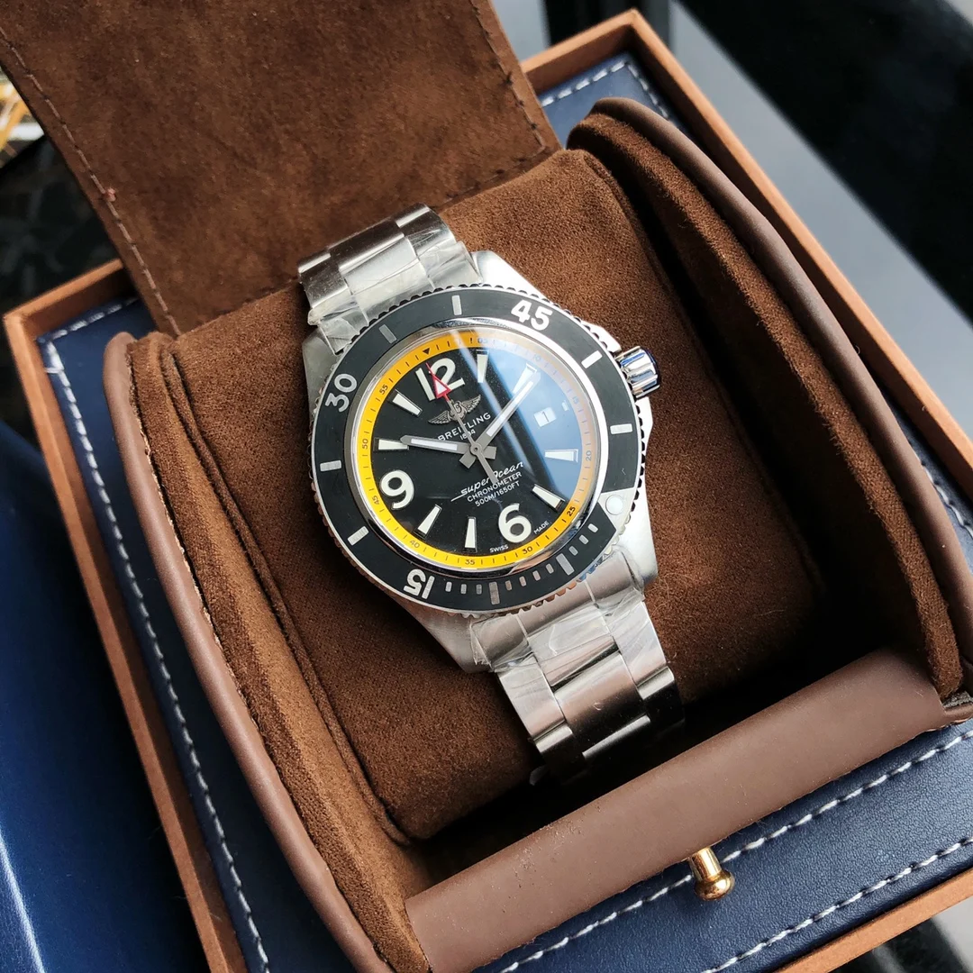 Breitling Superocean Black Dial 44mm — photographed off the sweep