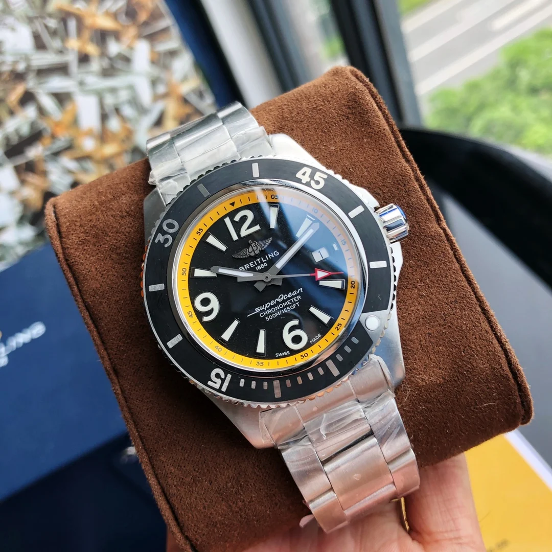 Breitling Superocean Black Dial 44mm — photographed off the sweep