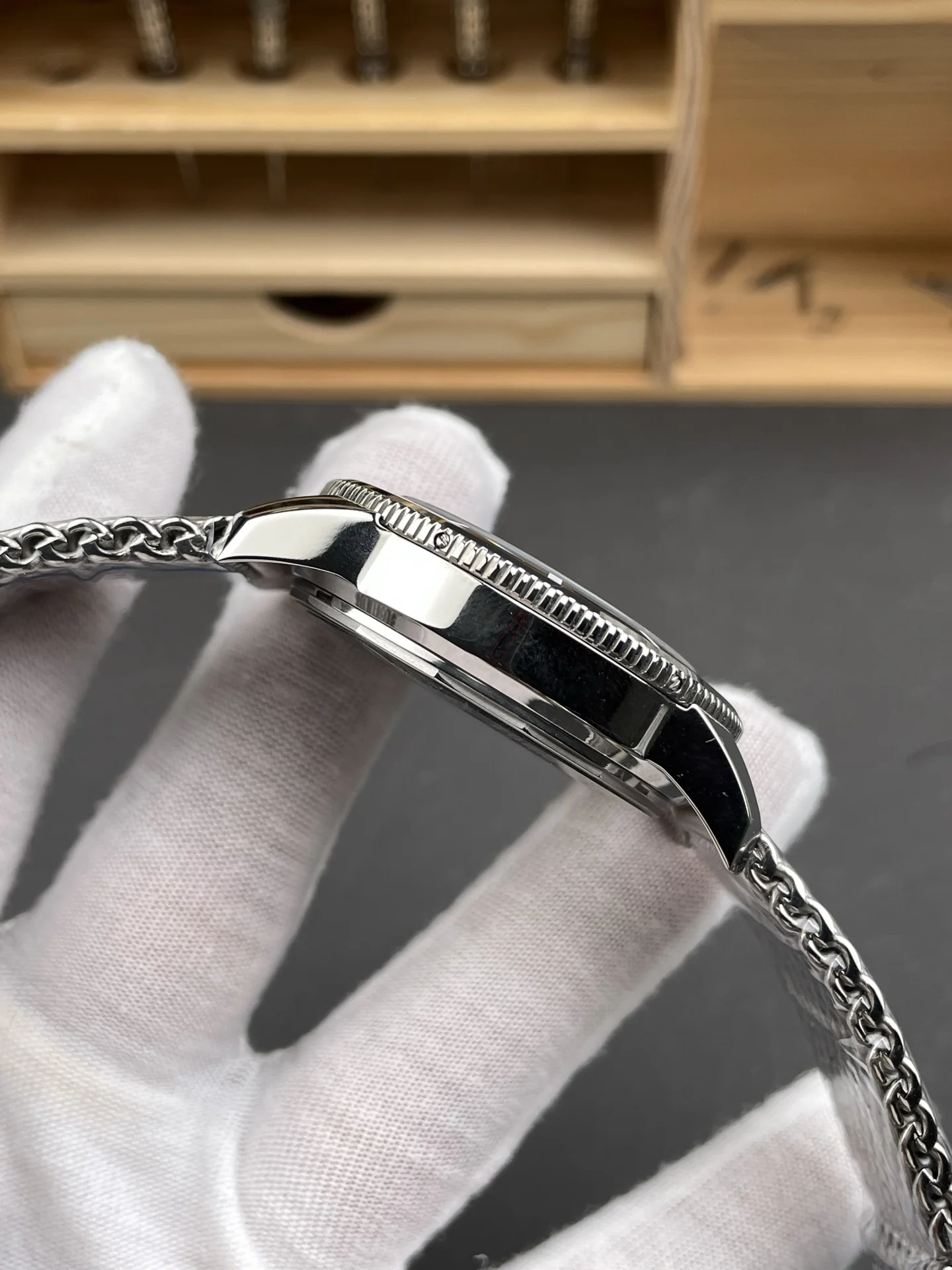 Breitling Superocean Grey Dial — photographed off the sweep