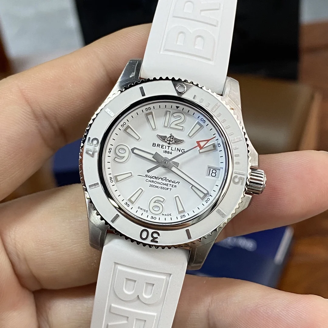 Breitling Superocean Steel White Dial — photographed off the sweep