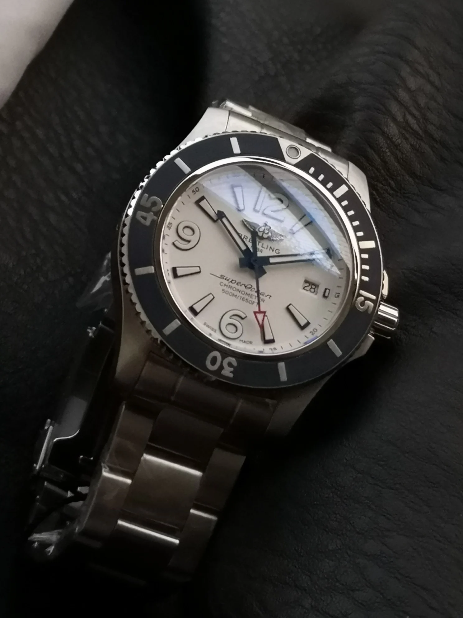Breitling Superocean Steel — photographed off the sweep
