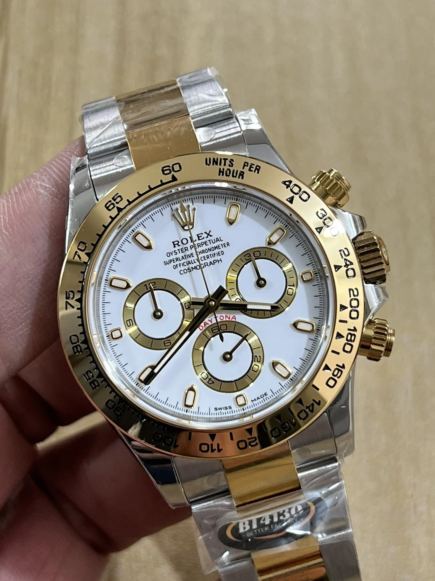 BT4130 two-tone steel and gold DI — photographed off the sweep