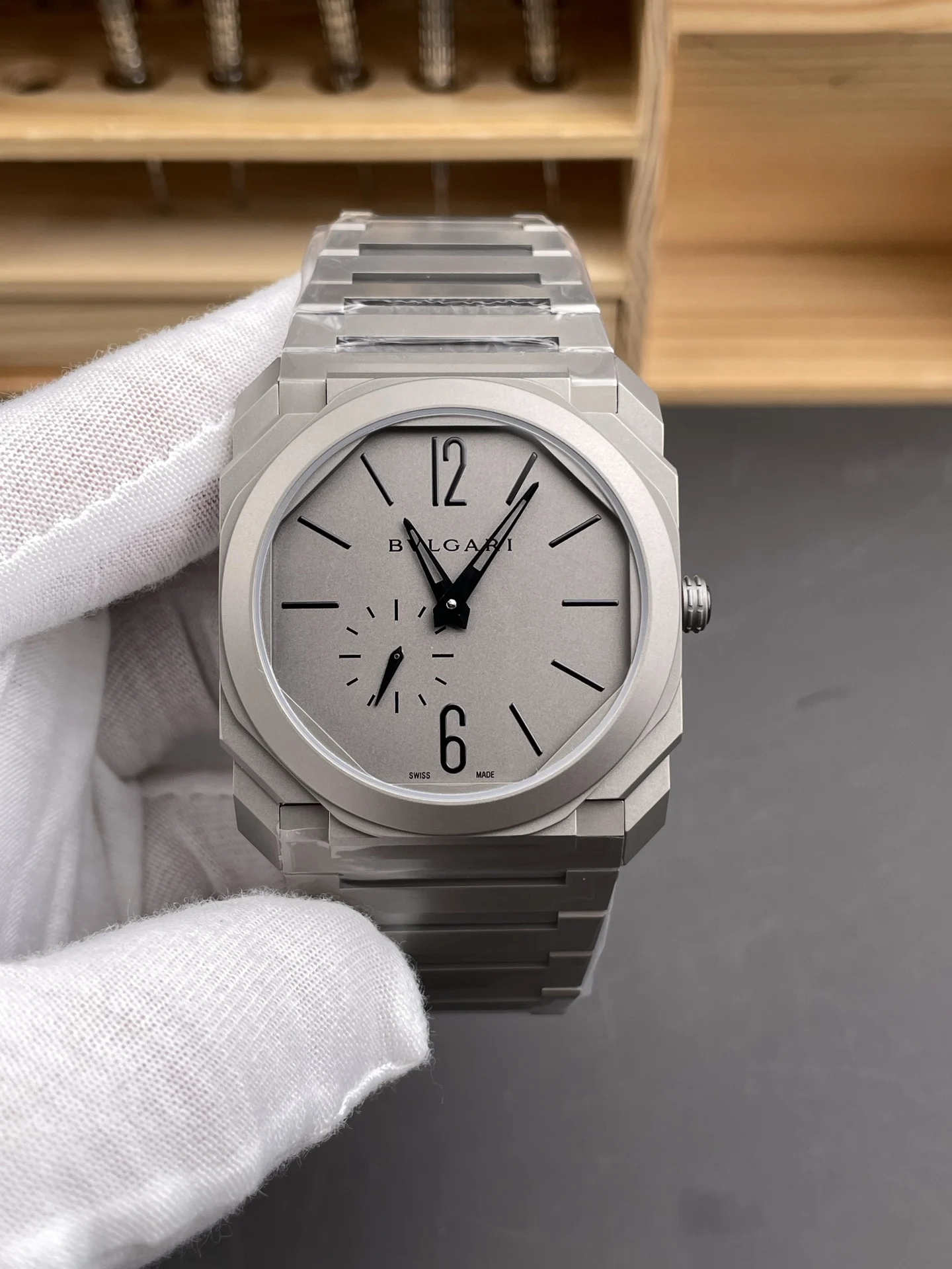 Bulgari Octo Titanium — photographed off the sweep