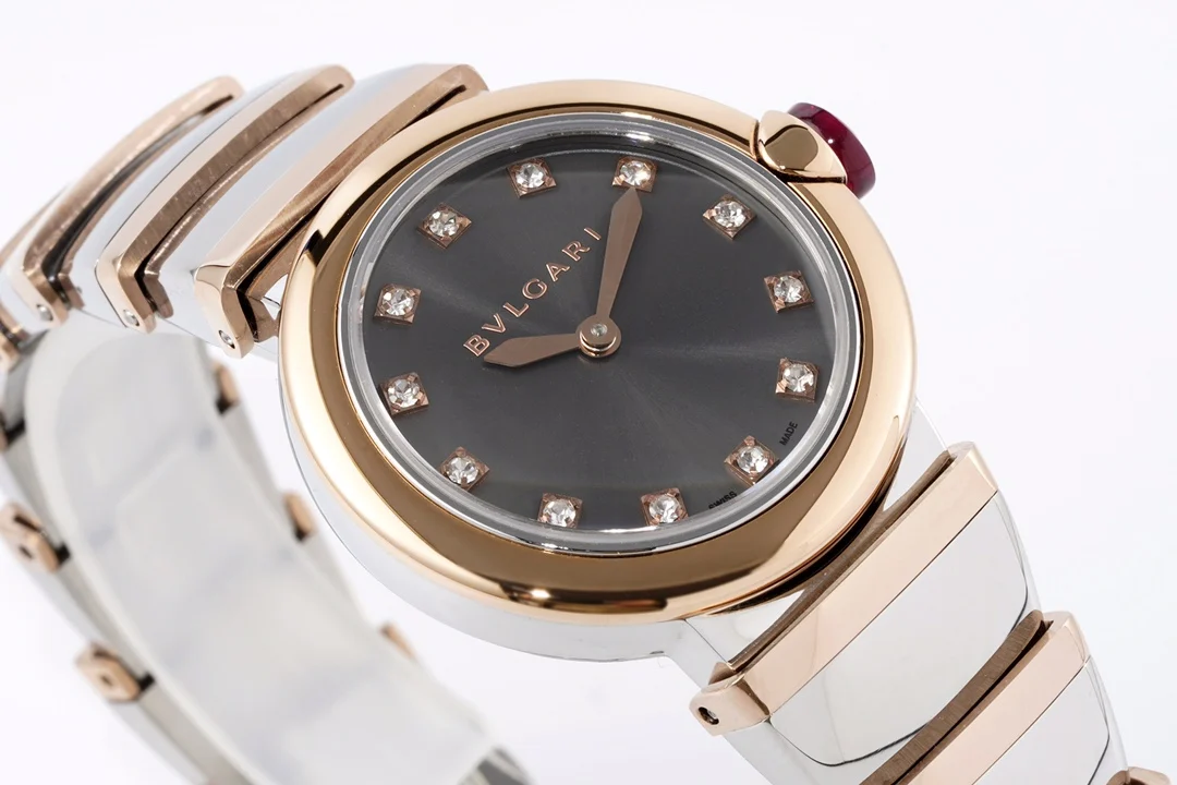 Bulgari Rose Gold Pink Dial Diamond-Set 28mm — photographed off the sweep